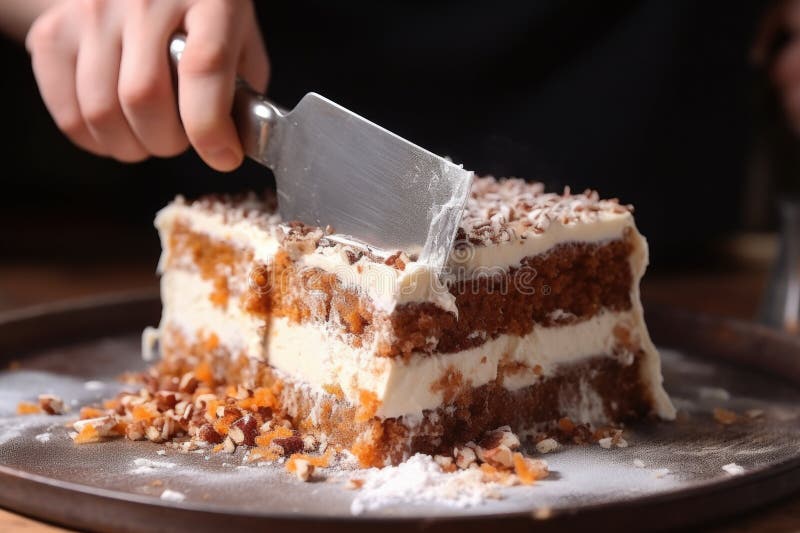 Frosting the cooled carrot cake with spatula, created with generative ai. Frosting spatula illustrations