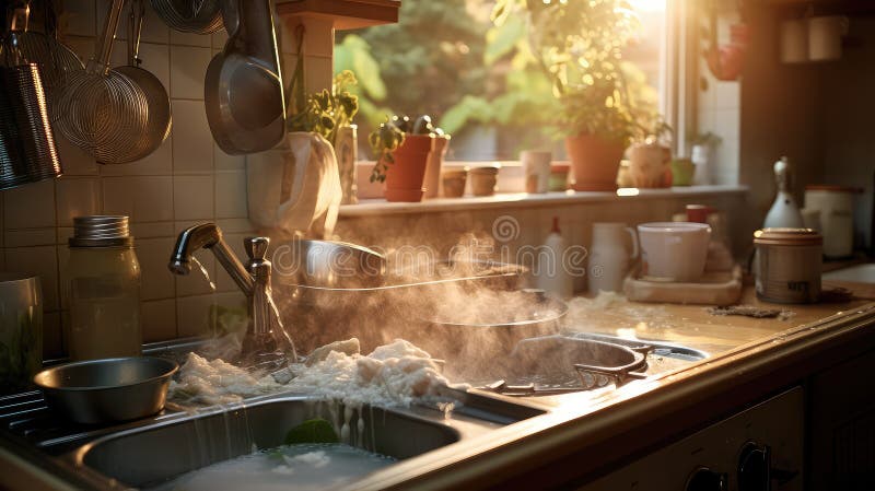 Frothy kitchen water illustration bubbles brush towel cozy inviting pot lizenzfreie abbildung