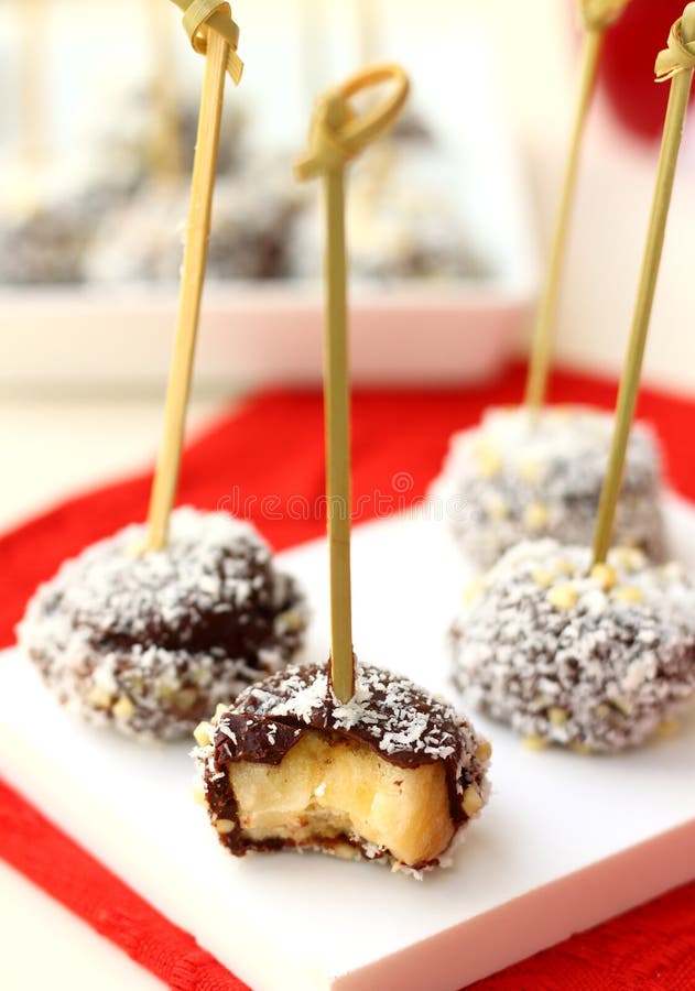 Frozen bananas covered with chocolate