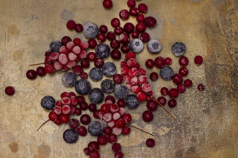 Frozen Berries Blueberries, Cranberries and Bunches of Red Berries