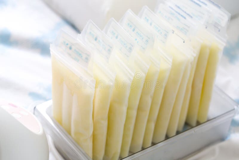 Frozen Breast Milk in Plastic Bag for Baby. Stock Photo Image of pump