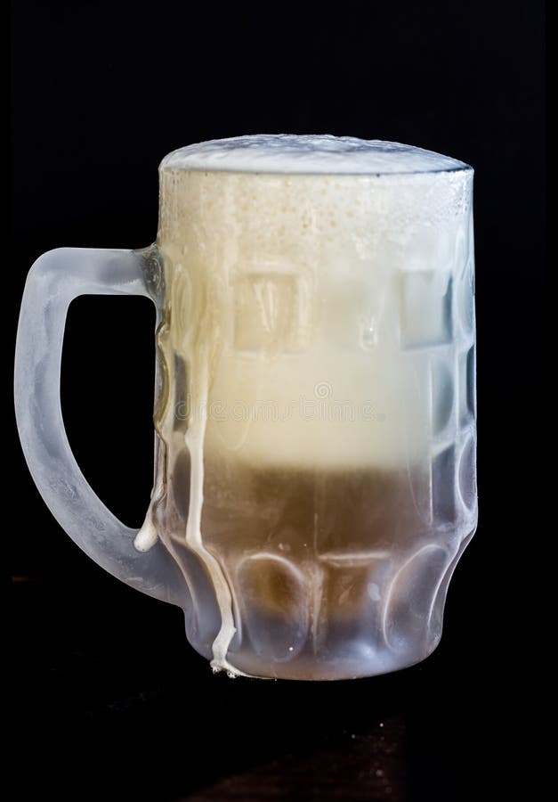Frozen Beer Glass with Foam on Black Background Stock Image Image of