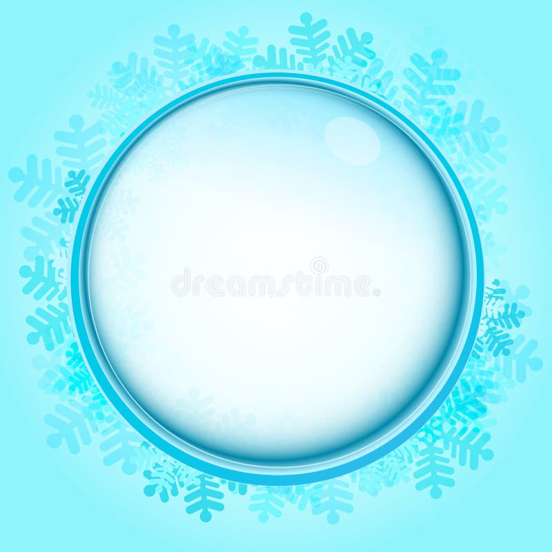 Frozen circle frame with blue snowflakes vector