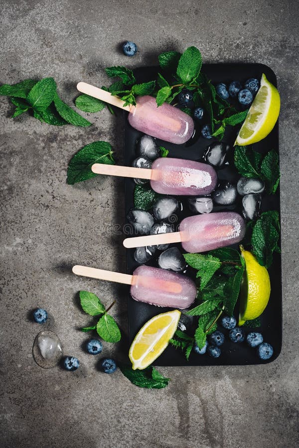 Frozen Cocktail. Blueberry Lemonade Popsicles Stock Image Image of