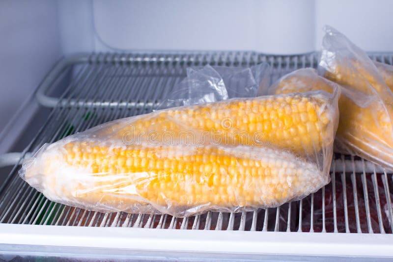 Frozen Corn in Bag in Freezer Close Up Stock Image Image of meal