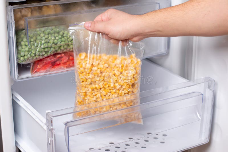 Frozen Corn in Bag in Freezer. Frozen Food Stock Image Image of plate