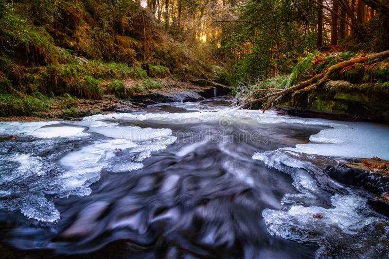 Frozen creek of Clare Glens in Co. Tipperary at winter, Ireland