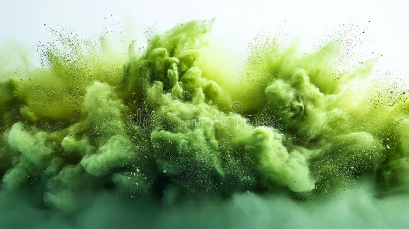 Frozen explosion of neon green powder creating chaotic patterns stock illustration