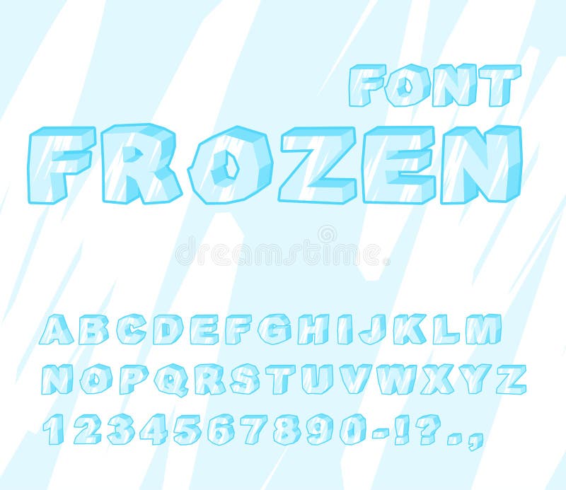 Frozen font. Ice alphabet. Transparent ABC. Cold blue letters stock illustration Frozen font. Ice alphabet. Transparent ABC. Cold blue letters stock illustration
