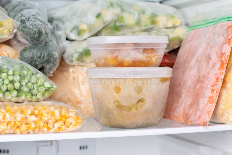 Frozen Soup in the Refrigerator Stock Photo - Image of freezer