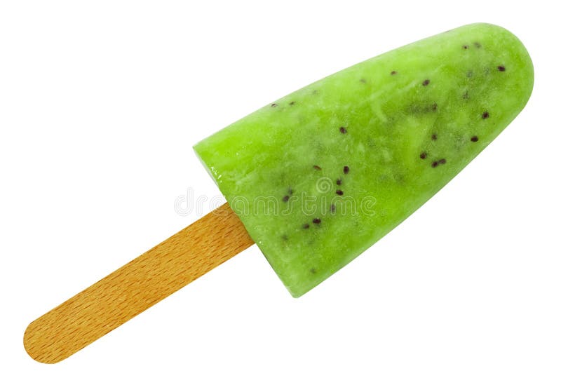 Frozen Fruit Kiwi Juice Isolated on White. a Refreshing Popsicle on a Stick Stock Photo Image