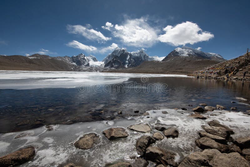 Frozen Gurudongmar Lake start of Teesta River. Located at 17,100 ft 5,210 m above sea level