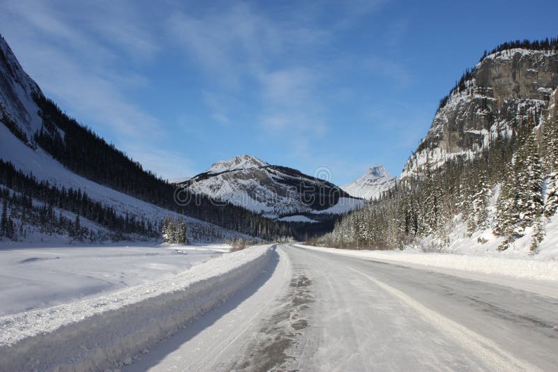 Dangerous Curve Of A Frozen Mountain Road Stock Photo Image of