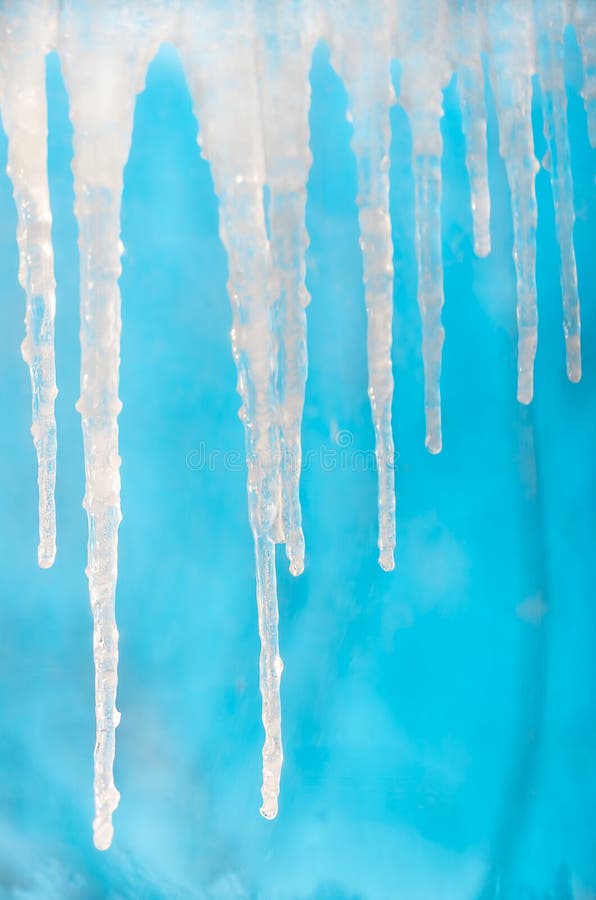 Frozen Icicles in Clear Sunny Against the Blue Sky Stock Image - Image