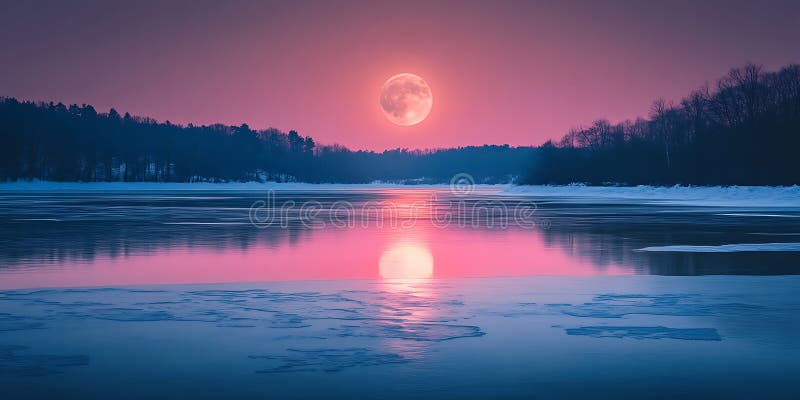 Frozen Lake Reflecting a Beautiful Pink Sky Wallpaper Background royalty free illustration