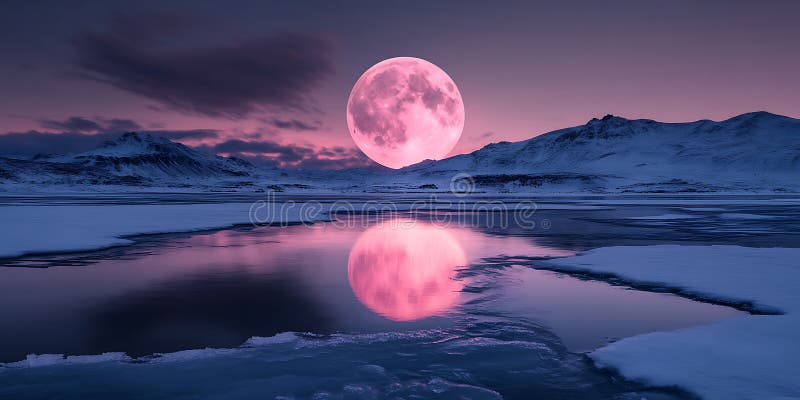 Frozen Lake Reflecting a Beautiful Pink Sky Wallpaper Background royalty free illustration