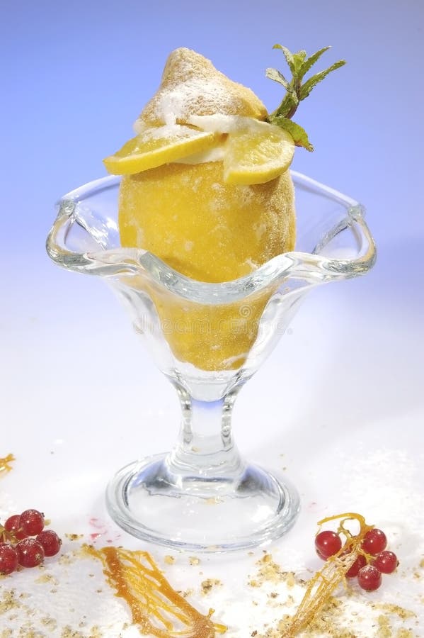 Frozen lemon filled by lemon sorbet