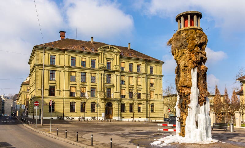 Frozen Meret Oppenheim Fountain in Bern, Switzerland