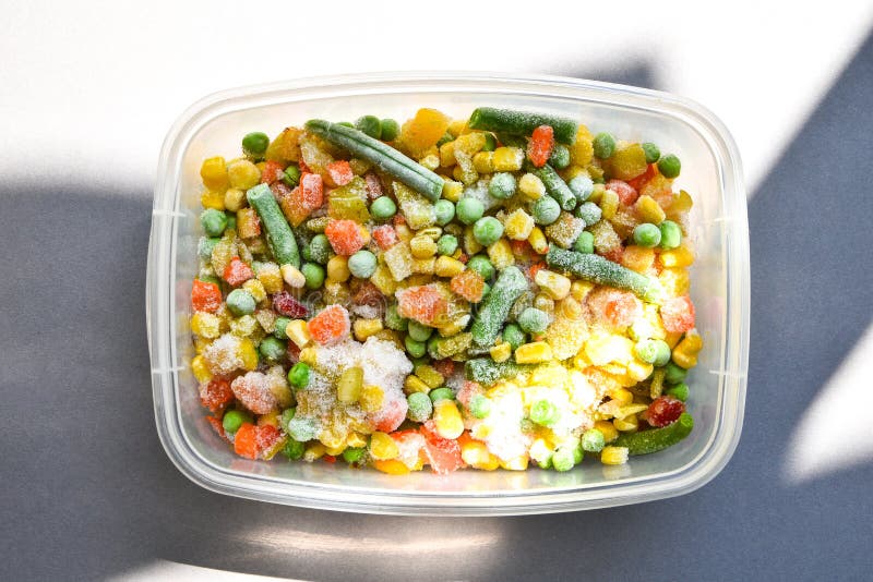 Frozen Mixed Vegetables in a Plastic Container for Longterm Storage