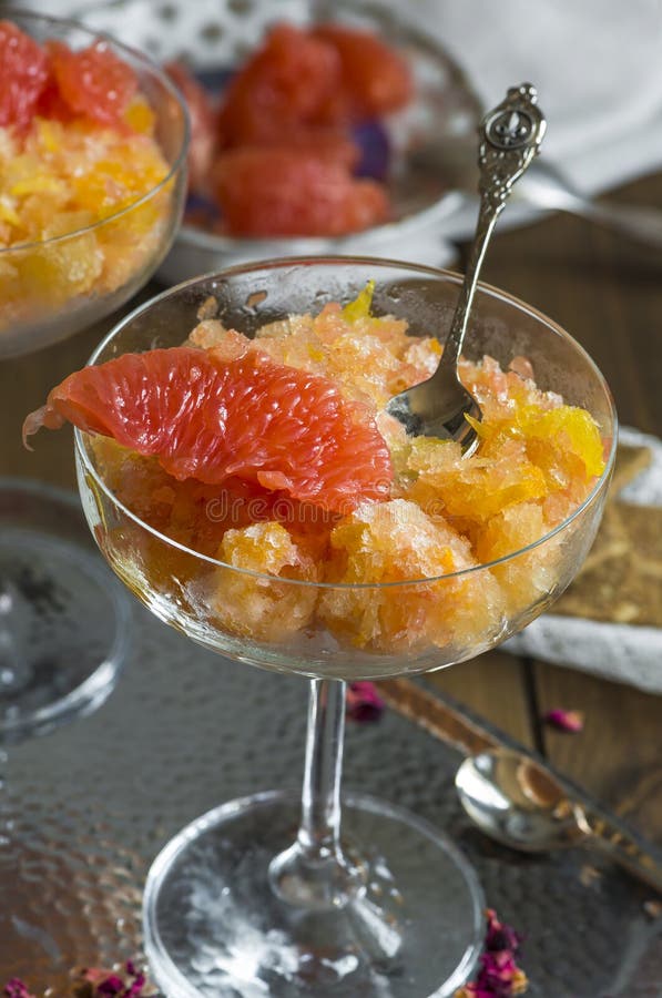 Frozen Pink Grapefruit Granita Slush Drink Stock Photo Image of