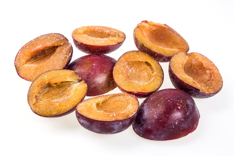 Frozen plum without pit.Macro,frozen organic plum,a handful of s stock photography Frozen plum without pit.Macro,frozen organic plum,a handful of s stock photography