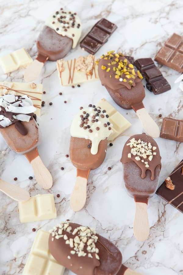 Frozen Popsicles with Chocolate Stock Photo Image of dipped, freezer
