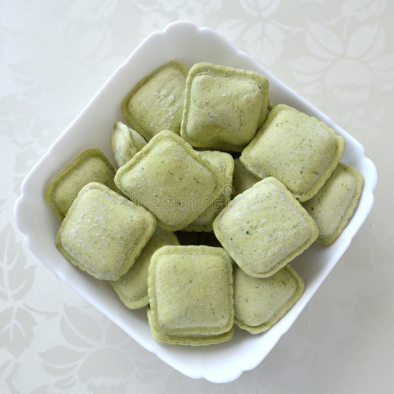 Frozen Ravioli with a Cheese and Spinach Stock Image - Image of stuffed