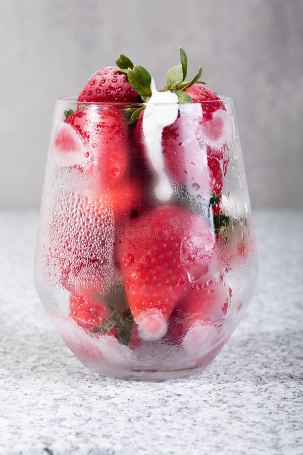 Frozen Strawberry with Sour Cream in Glass Stock Image - Image of ...