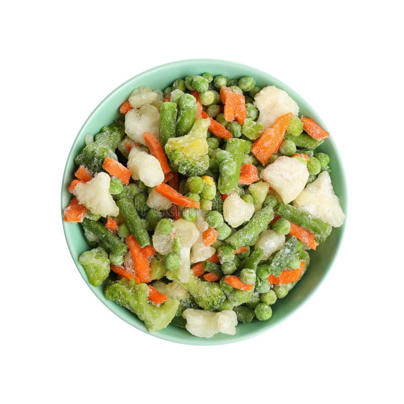 Frozen Vegetables in Bowl Isolated on White Stock Image Image of