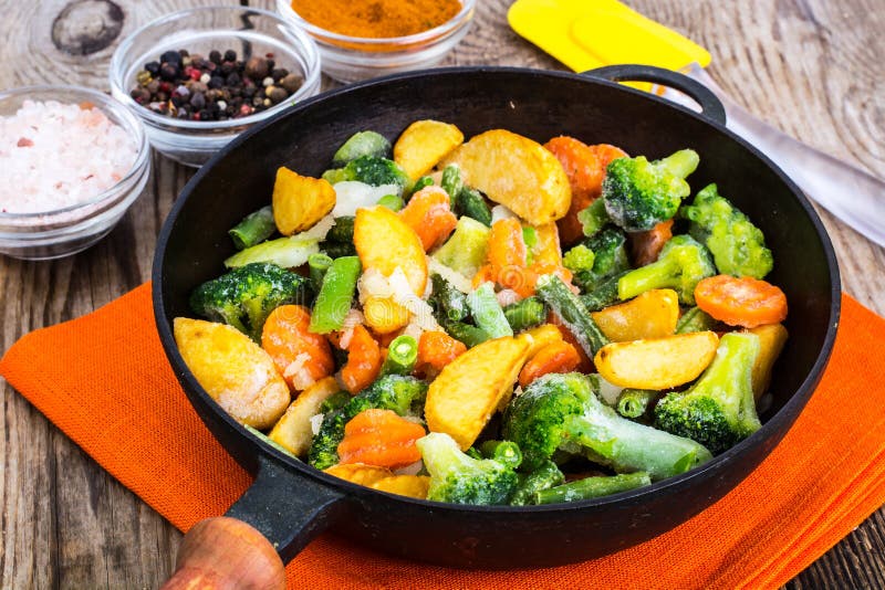 Frozen Vegetables for Frying in a Pan Stock Photo - Image of closeup ...