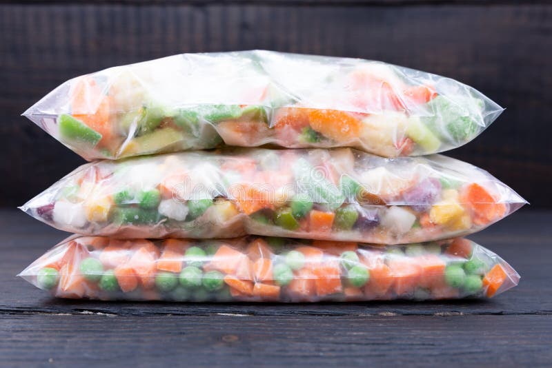 Frozen Vegetables in a Plastic Bag. Healthy Food Storage Concept Stock