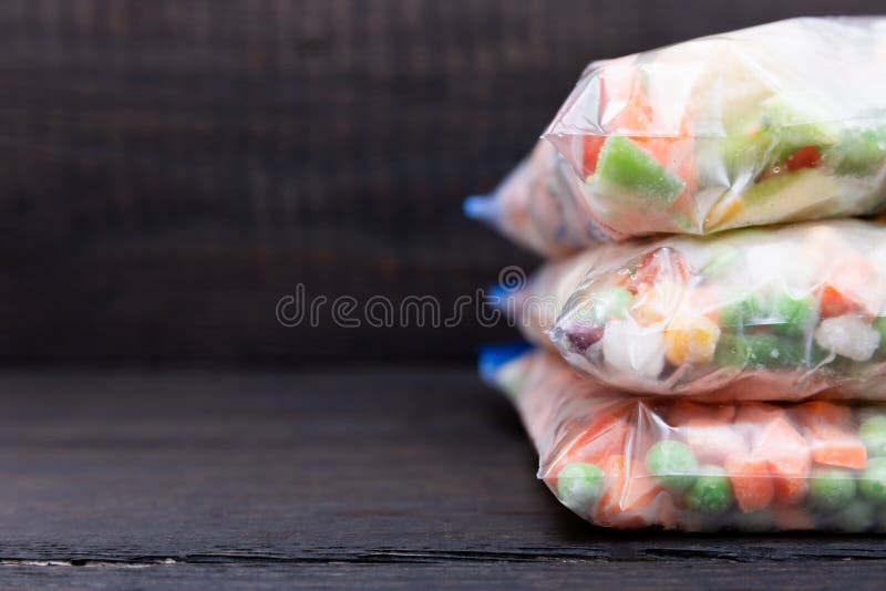 Frozen Vegetables in a Plastic Bag. Healthy Food Storage Concept Stock