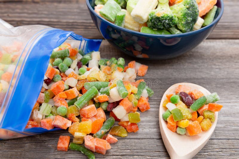 Frozen Vegetables Plastic Bag Healthy Food Storage Concept Stock Photos