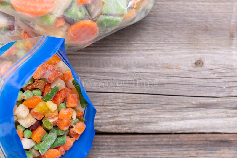 Frozen Vegetables in a Plastic Bag. Healthy Food Storage Concept Stock