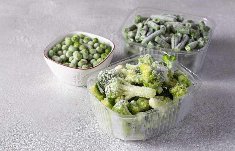 Frozen Vegetables Such As Green Peas, Green Beans and Broccoli in the