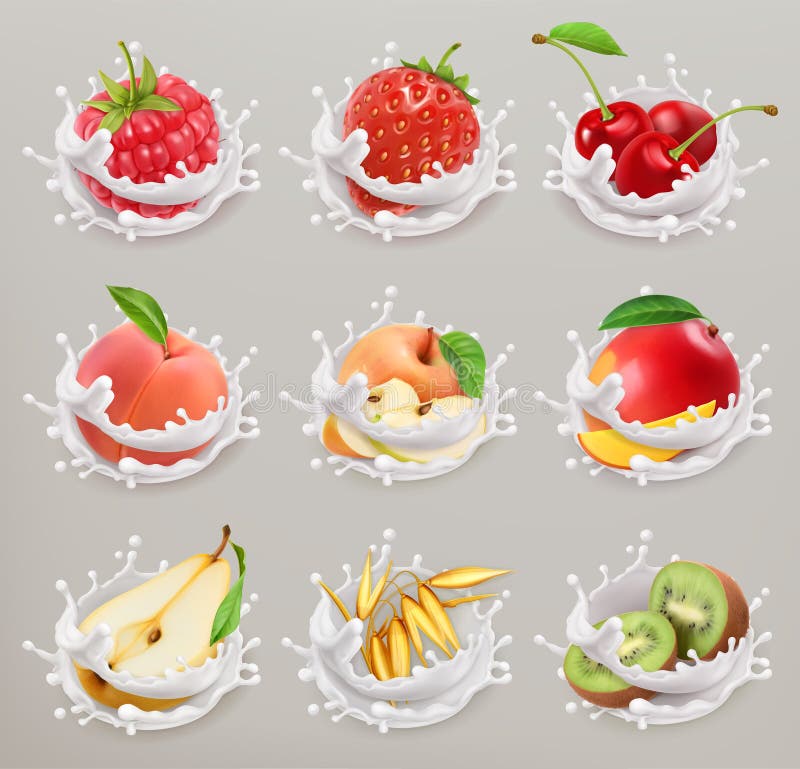 Frucht, Beeren und Jogurt Ikone des Vektors 3d stellte 1 ein vektor abbildung Frucht, Beeren und Jogurt Ikone des Vektors 3d stellte 1 ein vektor abbildung
