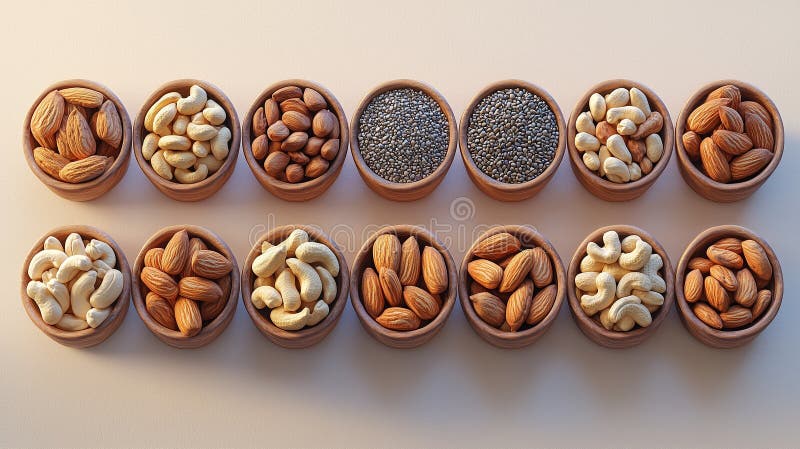 Fructe cu coajă lemnoasă și semințe asortate în aranjament plat cu înnobilare stock illustration