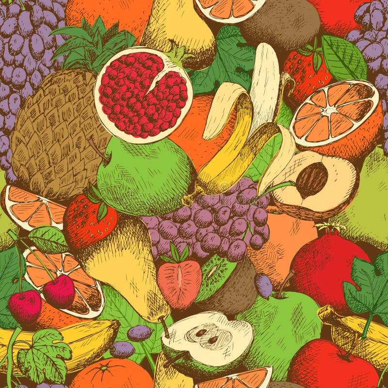 Fructe proaspete suculente, fără sudură sau lipire vector illustration