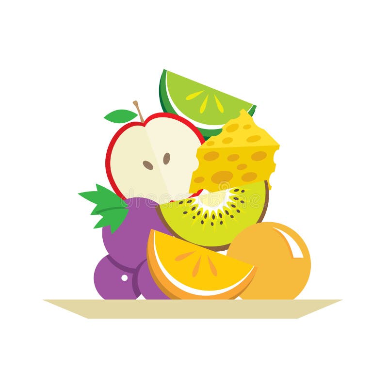 Fructe proaspete și brânzeturi pe placă royalty free illustration