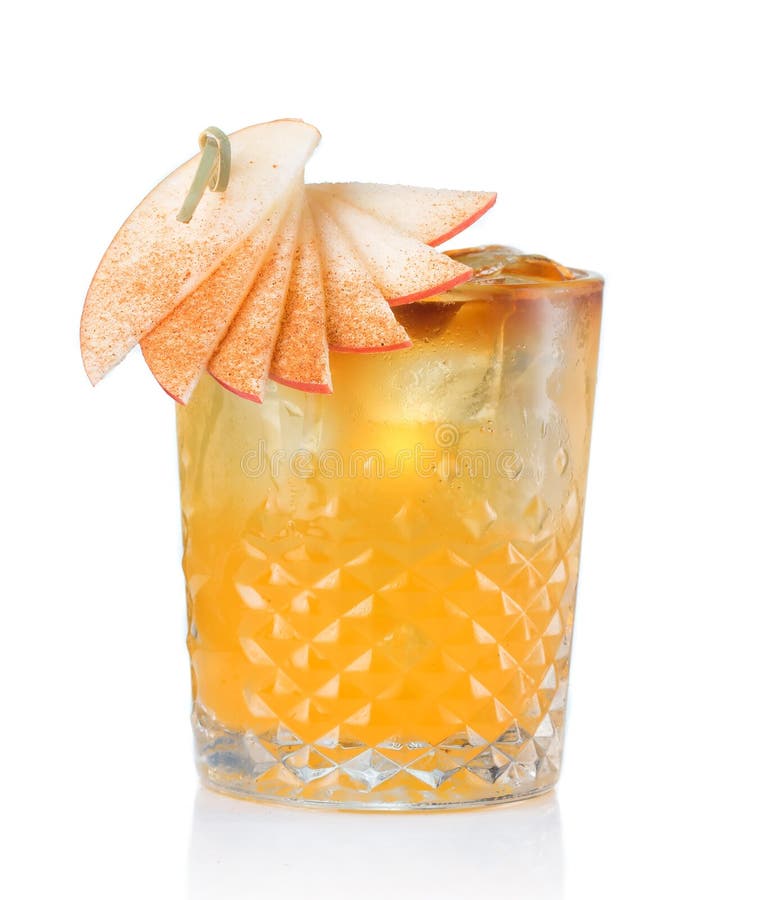 Fruit Alcohol Cocktail with Apple and Cinnamon Stick Isolated Stock