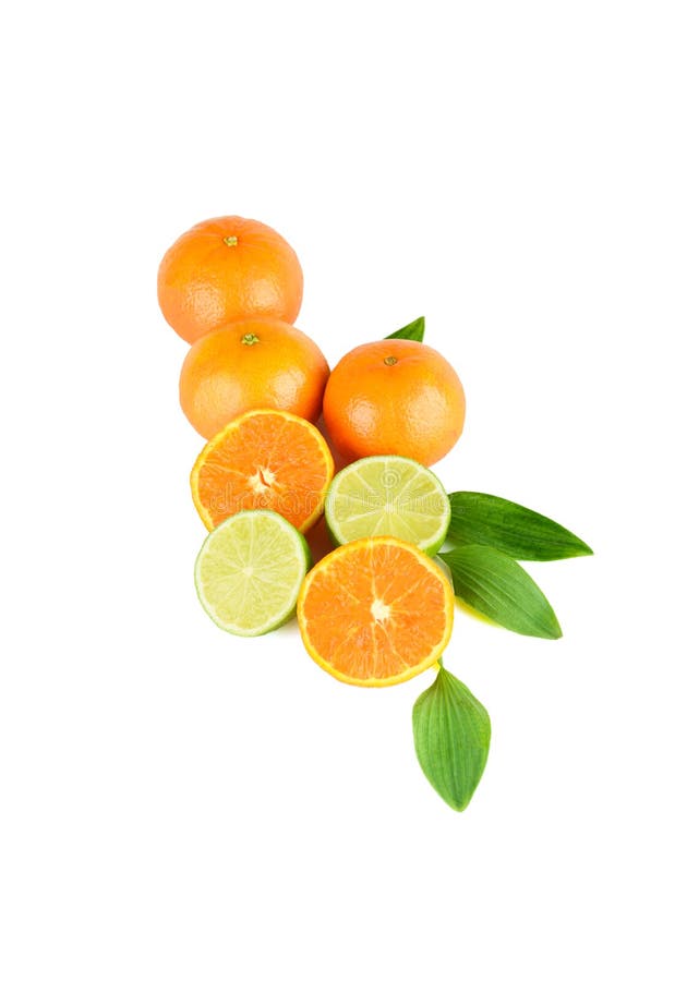 Fruit Assortment of Tangerine and Lime with Leaves Stock Photo Image