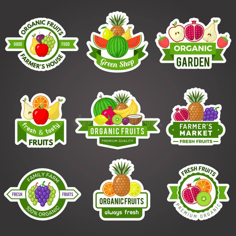 Fruit Badges. Natural Fresh Product Logo Healthy Vitamin Food Template ...