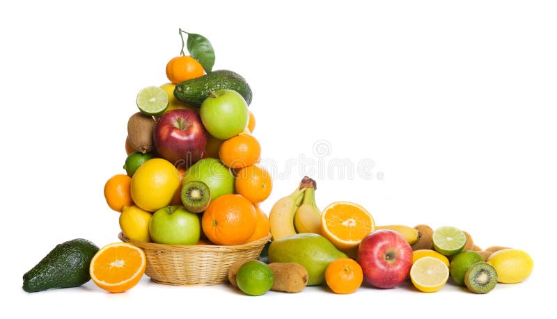 Fruit basket isolated on white