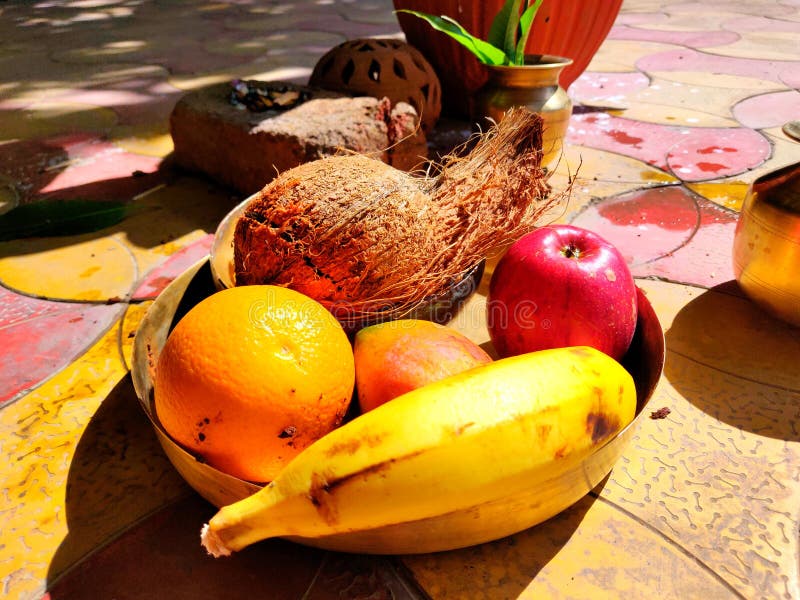A Fruit Basket Made for Pooja in India Stock Image Image of eating