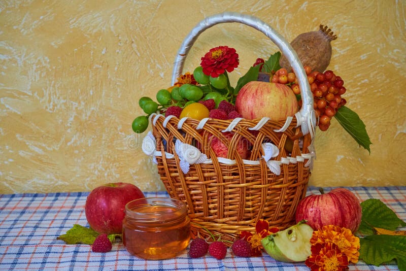 Fruit Basket on the Table,full Basket of Fruits in the Kitchen on the