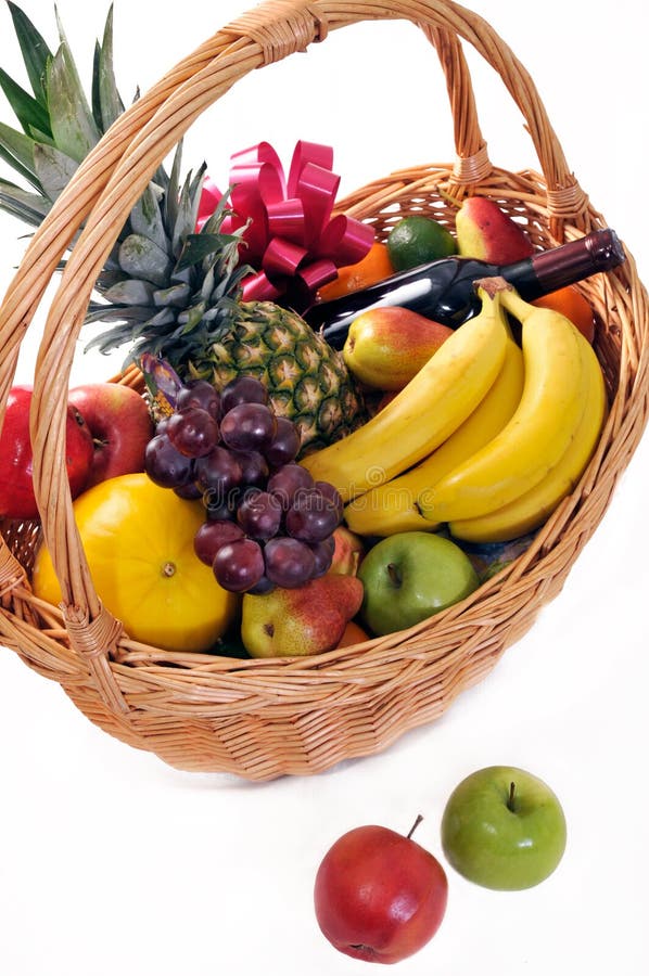 Fruit basket with wine stock image. Image of health, fruit - 15753021