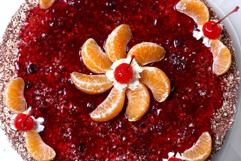 Fruit cake with desert cherry