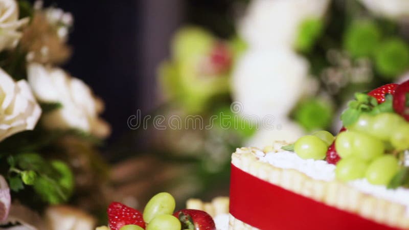 Fruit cake and floral decorations