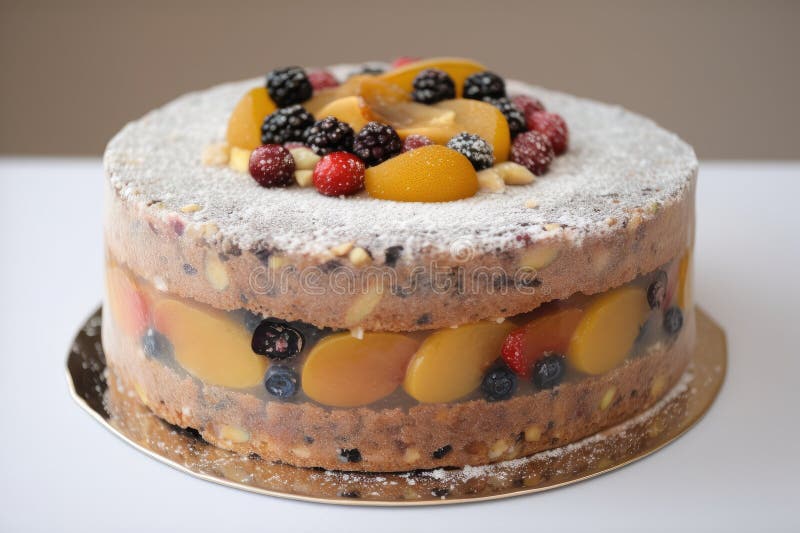 Fruit Cake with Layer of Marzipan and Sprinkle of Pearl Dust Stock