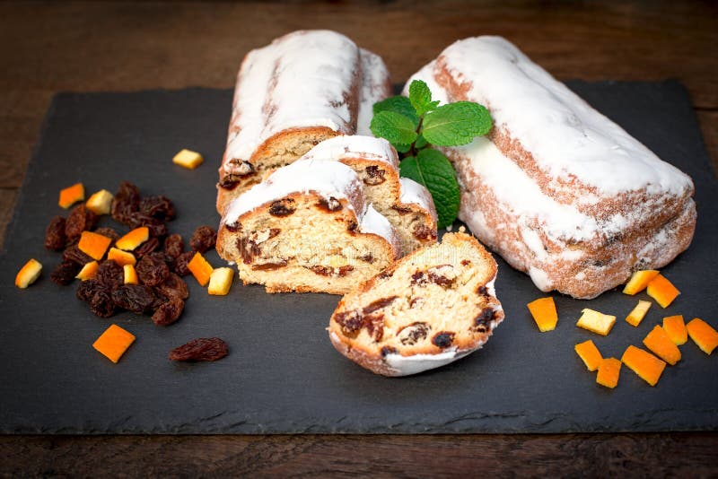 Fruit Cake Made with Dry Raisins, Raisin, Orange and Marzipan Stock